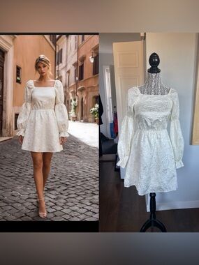 NWT NA-KD Jacquard Open Lace Up Back Fit and Flare Puff Sleeve Dress XS/Small